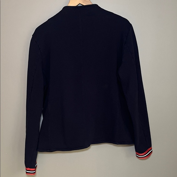 Saint + Sofia Organic Cotton Biker Jacket in Navy Red/Orange Stripe US 18 - Picture 9 of 14